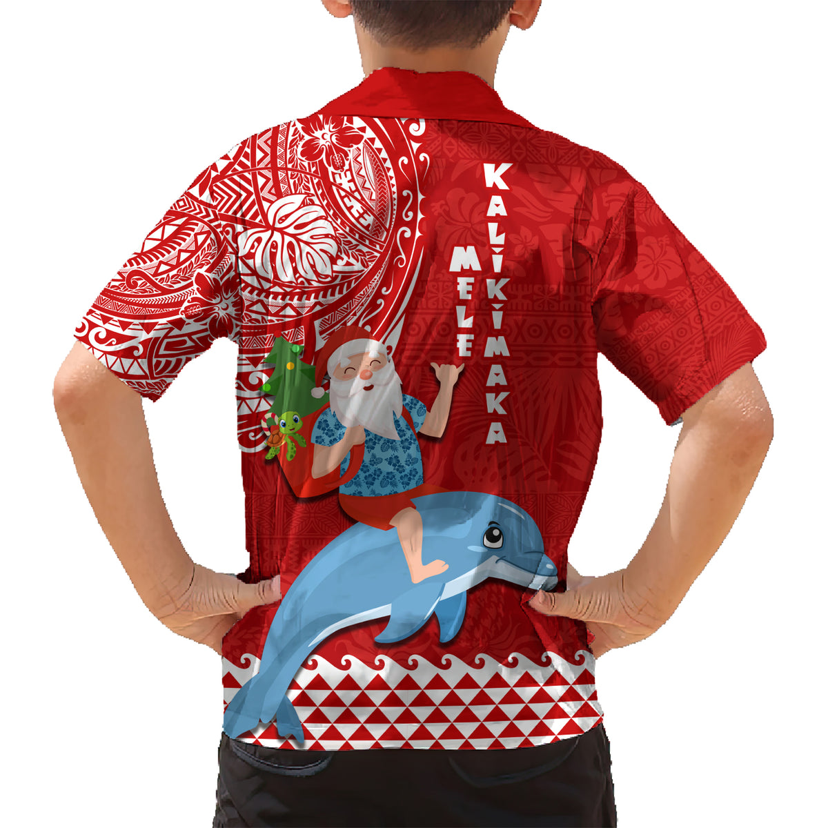 Hawaii Mele Kalikimaka Hawaiian Shirt Santa Riding The DolPhin Mix Kakau Pattern Red Style LT03 - Polynesian Pride