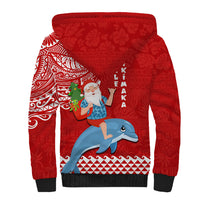 Hawaii Mele Kalikimaka Sherpa Hoodie Santa Riding The DolPhin Mix Kakau Pattern Red Style LT03 - Polynesian Pride