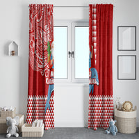 Hawaii Mele Kalikimaka Window Curtain Santa Riding The DolPhin Mix Kakau Pattern Red Style LT03 - Polynesian Pride