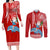 Custom Hawaii Mele Kalikimaka Couples Matching Long Sleeve Bodycon Dress and Long Sleeve Button Shirt Santa Riding The DolPhin Mix Kakau Pattern Red Style LT03 Red - Polynesian Pride