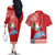Custom Hawaii Mele Kalikimaka Couples Matching Off The Shoulder Long Sleeve Dress and Hawaiian Shirt Santa Riding The DolPhin Mix Kakau Pattern Red Style LT03 - Polynesian Pride
