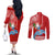Custom Hawaii Mele Kalikimaka Couples Matching Off The Shoulder Long Sleeve Dress and Long Sleeve Button Shirt Santa Riding The DolPhin Mix Kakau Pattern Red Style LT03 - Polynesian Pride