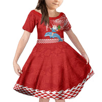 Custom Hawaii Mele Kalikimaka Family Matching Mermaid Dress and Hawaiian Shirt Santa Riding The DolPhin Mix Kakau Pattern Red Style LT03 Daughter's Dress Red - Polynesian Pride