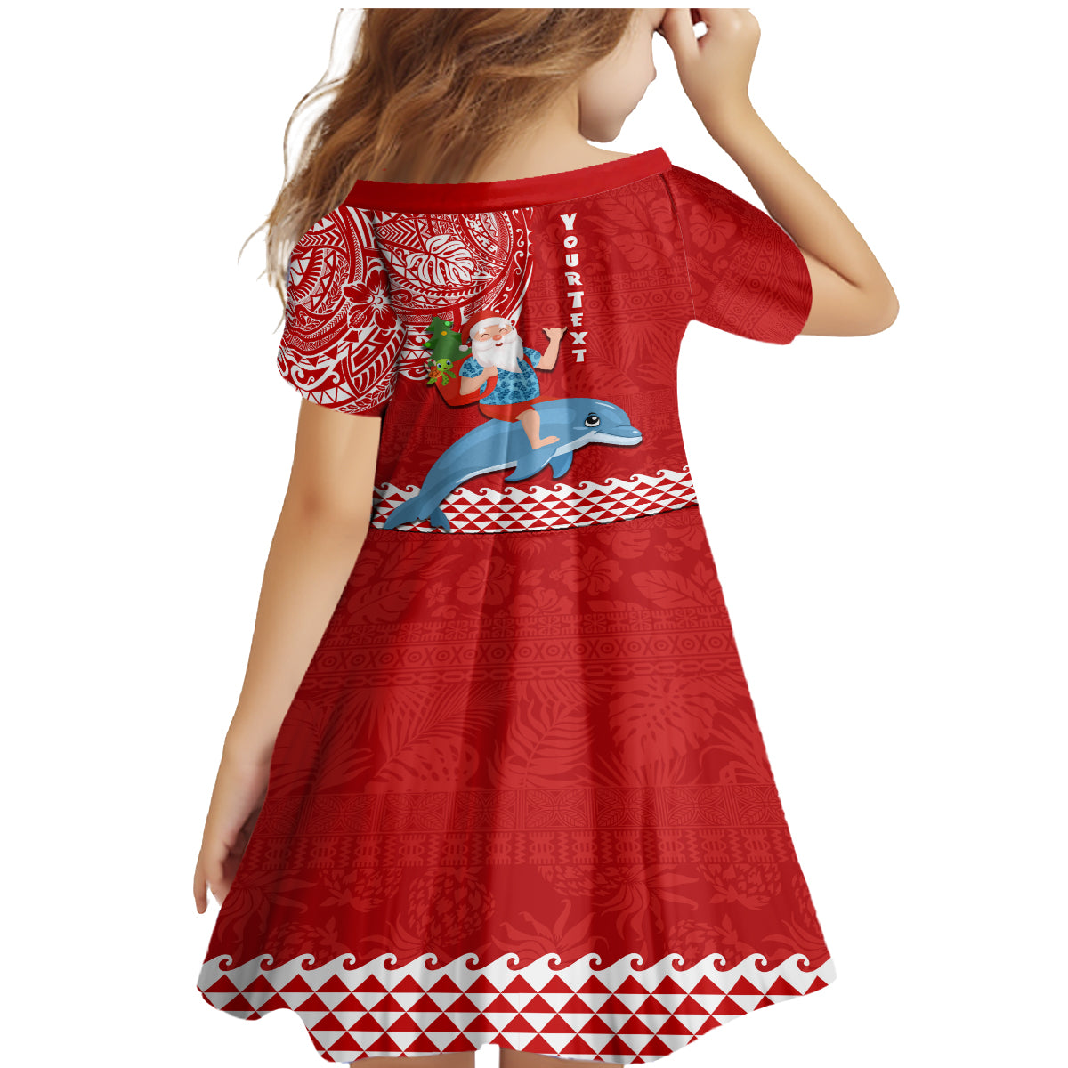 Custom Hawaii Mele Kalikimaka Family Matching Mermaid Dress and Hawaiian Shirt Santa Riding The DolPhin Mix Kakau Pattern Red Style LT03 - Polynesian Pride