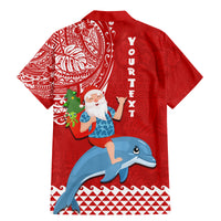 Custom Hawaii Mele Kalikimaka Family Matching Mermaid Dress and Hawaiian Shirt Santa Riding The DolPhin Mix Kakau Pattern Red Style LT03 - Polynesian Pride