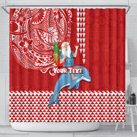 Custom Hawaii Mele Kalikimaka Shower Curtain Santa Riding The DolPhin Mix Kakau Pattern Red Style LT03 - Polynesian Pride