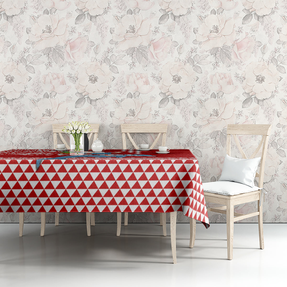 Custom Hawaii Mele Kalikimaka Tablecloth Santa Riding The DolPhin Mix Kakau Pattern Red Style LT03 - Polynesian Pride