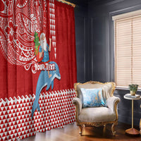 Custom Hawaii Mele Kalikimaka Window Curtain Santa Riding The DolPhin Mix Kakau Pattern Red Style LT03 - Polynesian Pride