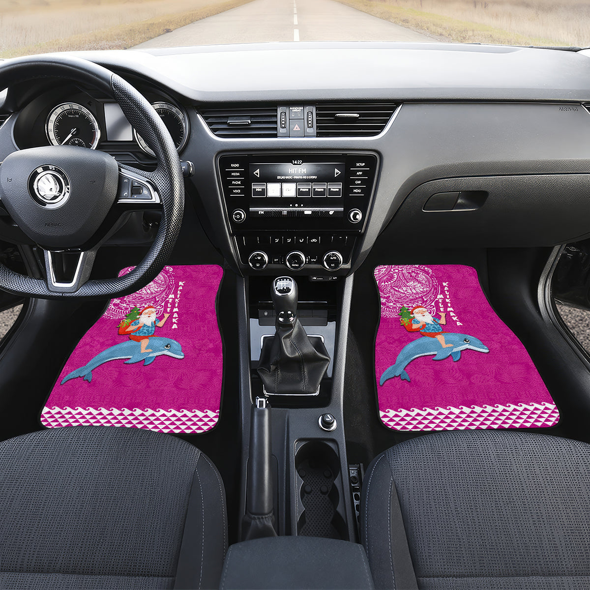 Hawaii Mele Kalikimaka Car Mats Santa Riding The DolPhin Mix Kakau Pattern Pink Style LT03 - Polynesian Pride