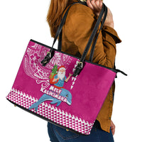 Hawaii Mele Kalikimaka Leather Tote Bag Santa Riding The DolPhin Mix Kakau Pattern Pink Style LT03 - Polynesian Pride