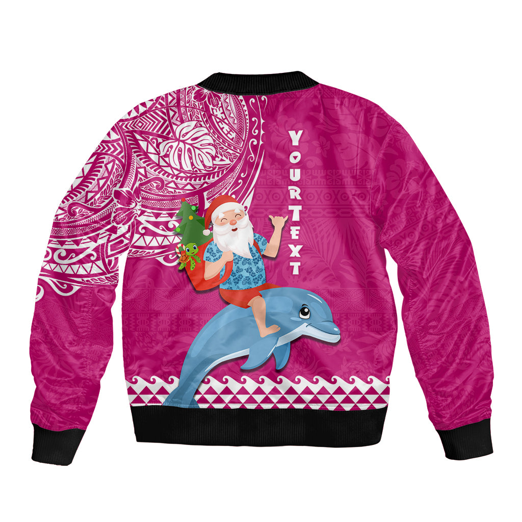 Custom Hawaii Mele Kalikimaka Bomber Jacket Santa Riding The DolPhin Mix Kakau Pattern Pink Style LT03 - Polynesian Pride