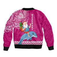 Custom Hawaii Mele Kalikimaka Bomber Jacket Santa Riding The DolPhin Mix Kakau Pattern Pink Style LT03 - Polynesian Pride