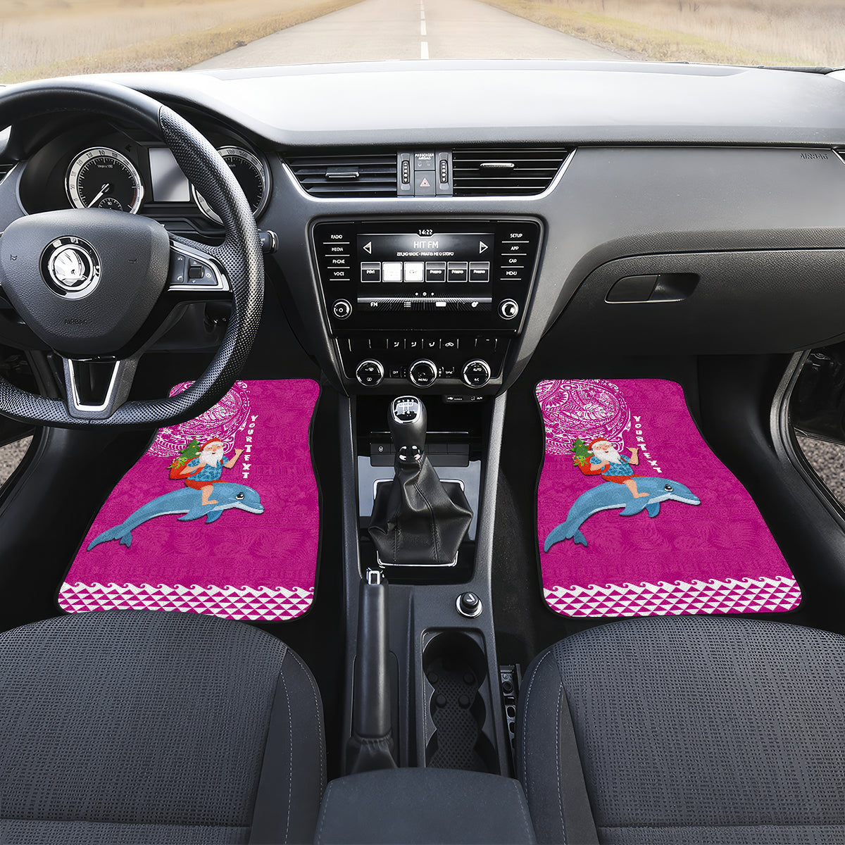 Custom Hawaii Mele Kalikimaka Car Mats Santa Riding The DolPhin Mix Kakau Pattern Pink Style LT03 - Polynesian Pride