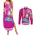 Custom Hawaii Mele Kalikimaka Couples Matching Summer Maxi Dress and Long Sleeve Button Shirt Santa Riding The DolPhin Mix Kakau Pattern Pink Style LT03 Pink - Polynesian Pride