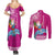 Custom Hawaii Mele Kalikimaka Couples Matching Summer Maxi Dress and Long Sleeve Button Shirt Santa Riding The DolPhin Mix Kakau Pattern Pink Style LT03 - Polynesian Pride