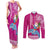 Custom Hawaii Mele Kalikimaka Couples Matching Tank Maxi Dress and Long Sleeve Button Shirt Santa Riding The DolPhin Mix Kakau Pattern Pink Style LT03 Pink - Polynesian Pride