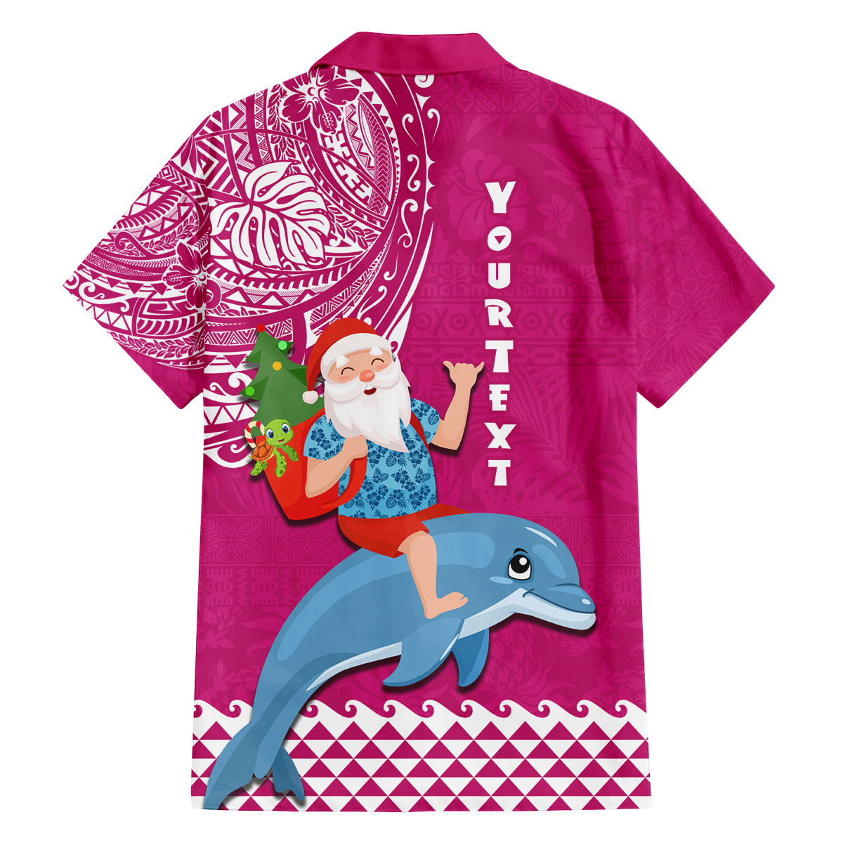 Custom Hawaii Mele Kalikimaka Family Matching Tank Maxi Dress and Hawaiian Shirt Santa Riding The DolPhin Mix Kakau Pattern Pink Style LT03 - Polynesian Pride