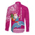 Custom Hawaii Mele Kalikimaka Long Sleeve Button Shirt Santa Riding The DolPhin Mix Kakau Pattern Pink Style LT03 - Polynesian Pride