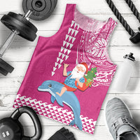 Custom Hawaii Mele Kalikimaka Men Tank Top Santa Riding The DolPhin Mix Kakau Pattern Pink Style LT03 - Polynesian Pride
