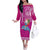 Custom Hawaii Mele Kalikimaka Off The Shoulder Long Sleeve Dress Santa Riding The DolPhin Mix Kakau Pattern Pink Style LT03 Women Pink - Polynesian Pride