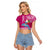 Custom Hawaii Mele Kalikimaka Raglan Cropped T Shirt Santa Riding The DolPhin Mix Kakau Pattern Pink Style LT03 Female Pink - Polynesian Pride