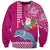 Custom Hawaii Mele Kalikimaka Sweatshirt Santa Riding The DolPhin Mix Kakau Pattern Pink Style LT03 Unisex Pink - Polynesian Pride