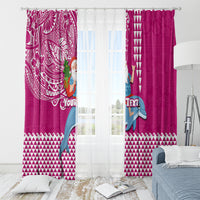 Custom Hawaii Mele Kalikimaka Window Curtain Santa Riding The DolPhin Mix Kakau Pattern Pink Style LT03 - Polynesian Pride