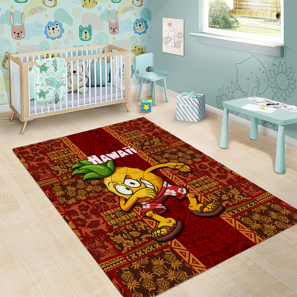 Hawaii Area Rug Aloha Funny Pineapple Mix Kakau Hawaiian Tribal LT03 - Polynesian Pride