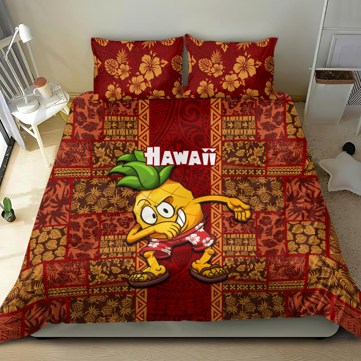 Hawaii Bedding Set Aloha Funny Pineapple Mix Kakau Hawaiian Tribal LT03 - Polynesian Pride