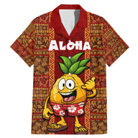Hawaii Family Matching Mermaid Dress and Hawaiian Shirt Aloha Funny Pineapple Mix Kakau Hawaiian Tribal LT03 Dad's Shirt - Short Sleeve Red - Polynesian Pride