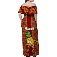 Hawaii Family Matching Off Shoulder Maxi Dress and Hawaiian Shirt Aloha Funny Pineapple Mix Kakau Hawaiian Tribal LT03 - Polynesian Pride