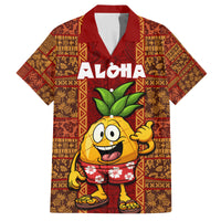 Hawaii Family Matching Off Shoulder Short Dress and Hawaiian Shirt Aloha Funny Pineapple Mix Kakau Hawaiian Tribal LT03 Dad's Shirt - Short Sleeve Red - Polynesian Pride