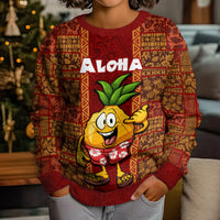 Hawaii Kid Ugly Christmas Sweater Aloha Funny Pineapple Mix Kakau Hawaiian Tribal LT03 - Polynesian Pride