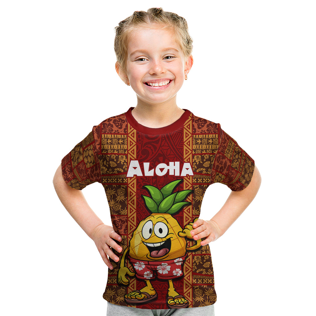 Hawaii Kid T Shirt Aloha Funny Pineapple Mix Kakau Hawaiian Tribal LT03 Red - Polynesian Pride