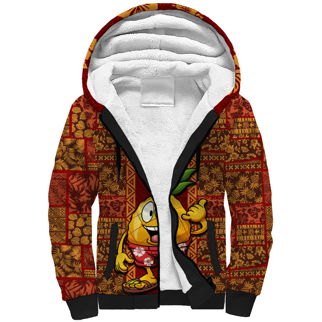 Hawaii Sherpa Hoodie Aloha Funny Pineapple Mix Kakau Hawaiian Tribal LT03 Unisex Red - Polynesian Pride