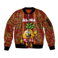 Hawaii Sleeve Zip Bomber Jacket Aloha Funny Pineapple Mix Kakau Hawaiian Tribal LT03 Unisex Red - Polynesian Pride