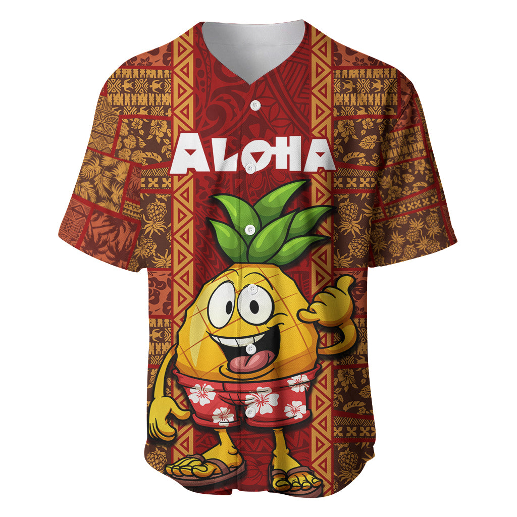 Custom Hawaii Baseball Jersey Aloha Funny Pineapple Mix Kakau Hawaiian Tribal LT03 Red - Polynesian Pride