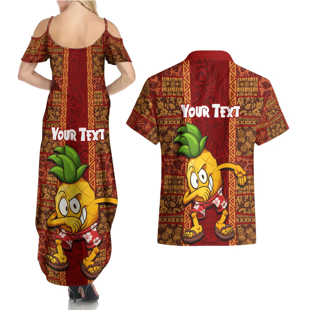 Custom Hawaii Couples Matching Summer Maxi Dress and Hawaiian Shirt Aloha Funny Pineapple Mix Kakau Hawaiian Tribal LT03 - Polynesian Pride