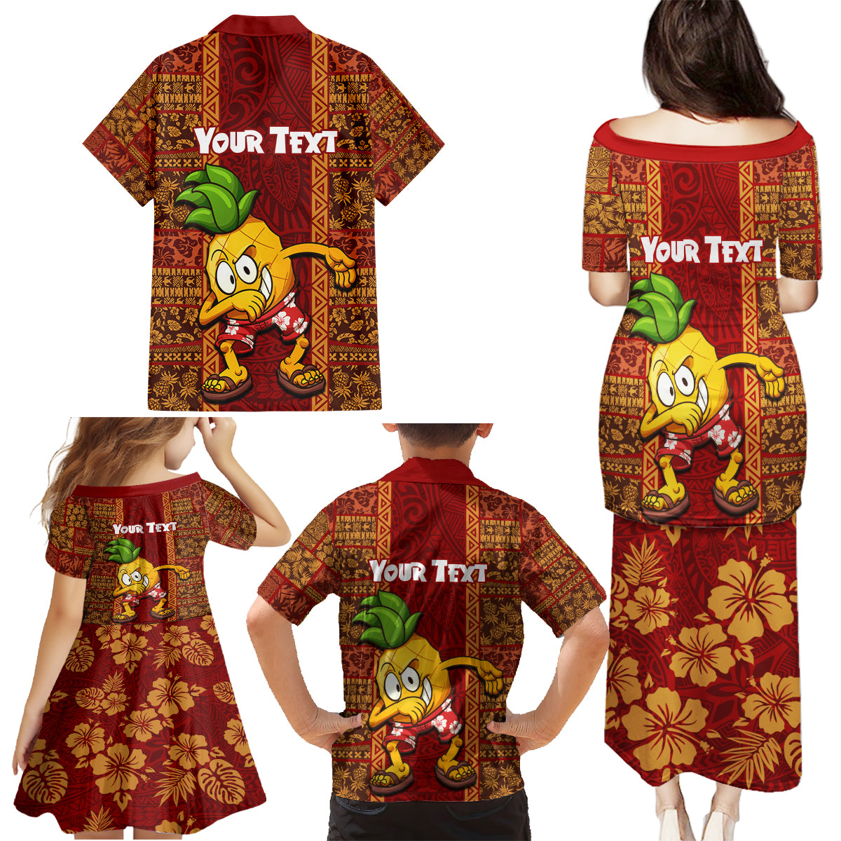 Custom Hawaii Family Matching Puletasi Dress and Hawaiian Shirt Aloha Funny Pineapple Mix Kakau Hawaiian Tribal LT03 - Polynesian Pride
