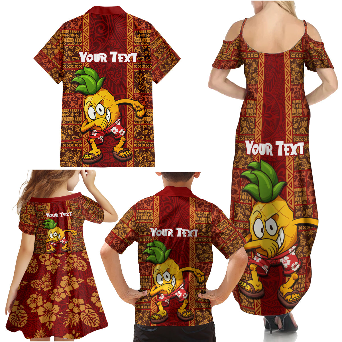 Custom Hawaii Family Matching Summer Maxi Dress and Hawaiian Shirt Aloha Funny Pineapple Mix Kakau Hawaiian Tribal LT03 - Polynesian Pride