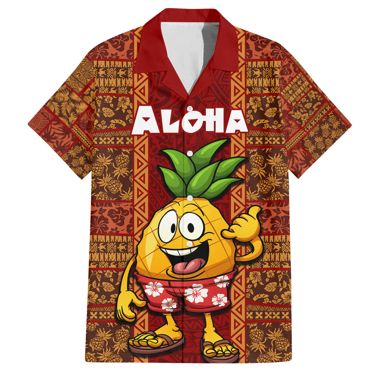 Custom Hawaii Family Matching Tank Maxi Dress and Hawaiian Shirt Aloha Funny Pineapple Mix Kakau Hawaiian Tribal LT03 Dad's Shirt - Short Sleeve Red - Polynesian Pride