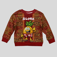 Custom Hawaii Kid Ugly Christmas Sweater Aloha Funny Pineapple Mix Kakau Hawaiian Tribal LT03 Kid Red - Polynesian Pride