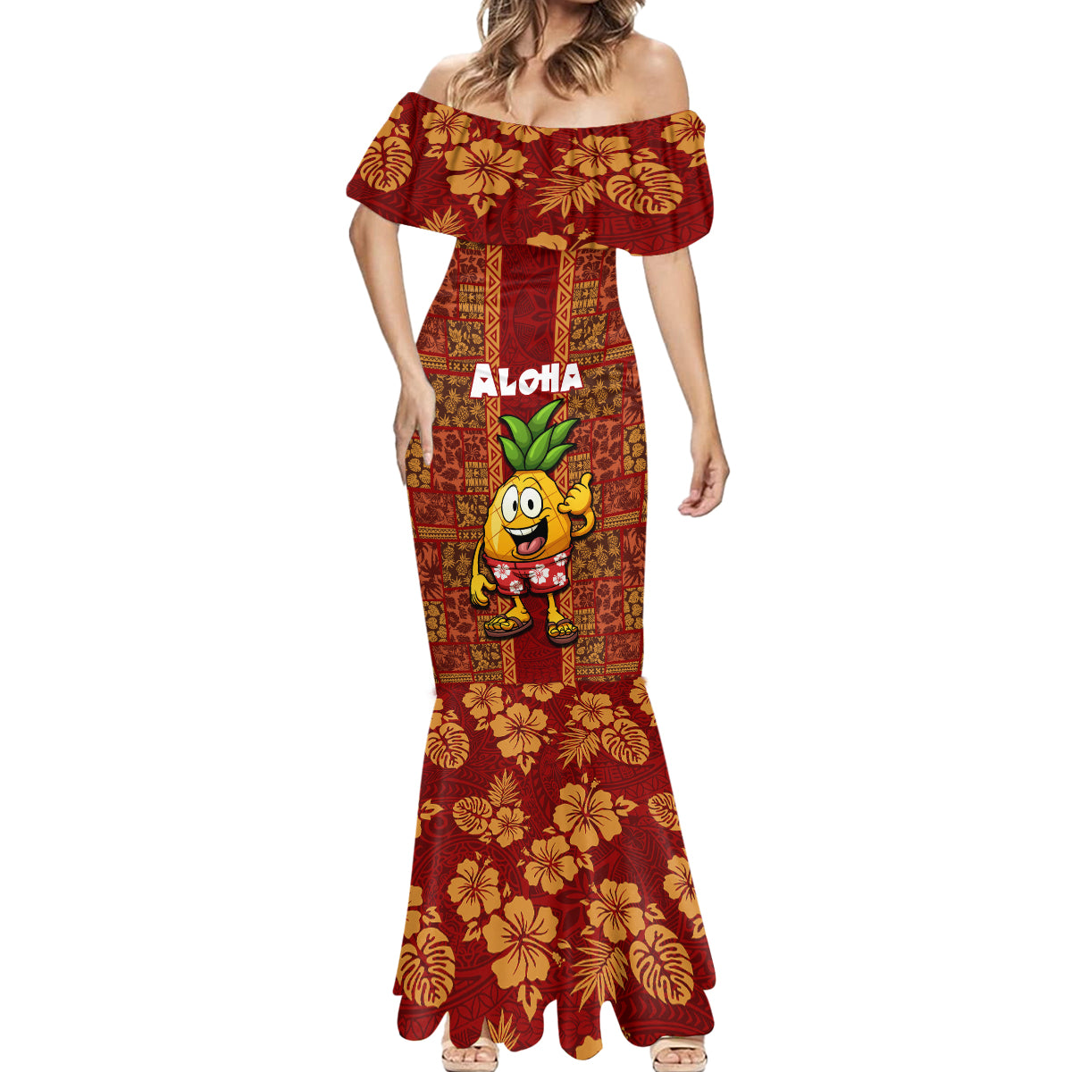 Custom Hawaii Mermaid Dress Aloha Funny Pineapple Mix Kakau Hawaiian Tribal LT03 - Polynesian Pride