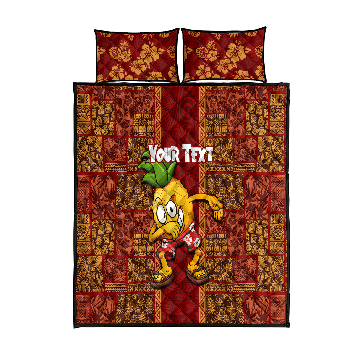 Custom Hawaii Quilt Bed Set Aloha Funny Pineapple Mix Kakau Hawaiian Tribal LT03 Red - Polynesian Pride