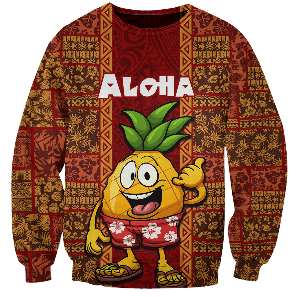 Custom Hawaii Sweatshirt Aloha Funny Pineapple Mix Kakau Hawaiian Tribal LT03 Unisex Red - Polynesian Pride