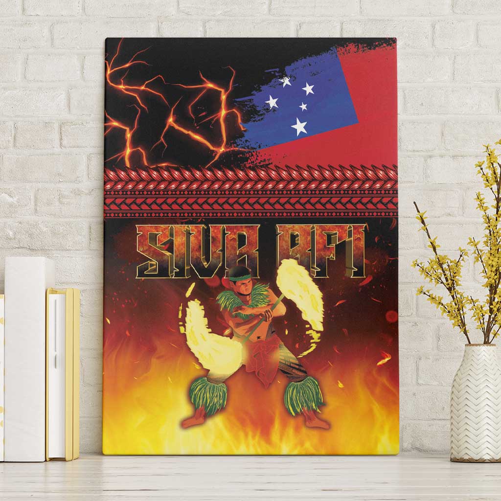 Samoan Siva Afi Canvas Wall Art Tribal Performers of Samoan Fire Knife Dancing LT03 Without Frame Black - Polynesian Pride