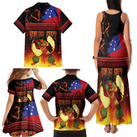 Samoan Siva Afi Family Matching Tank Maxi Dress and Hawaiian Shirt Tribal Performers of Samoan Fire Knife Dancing