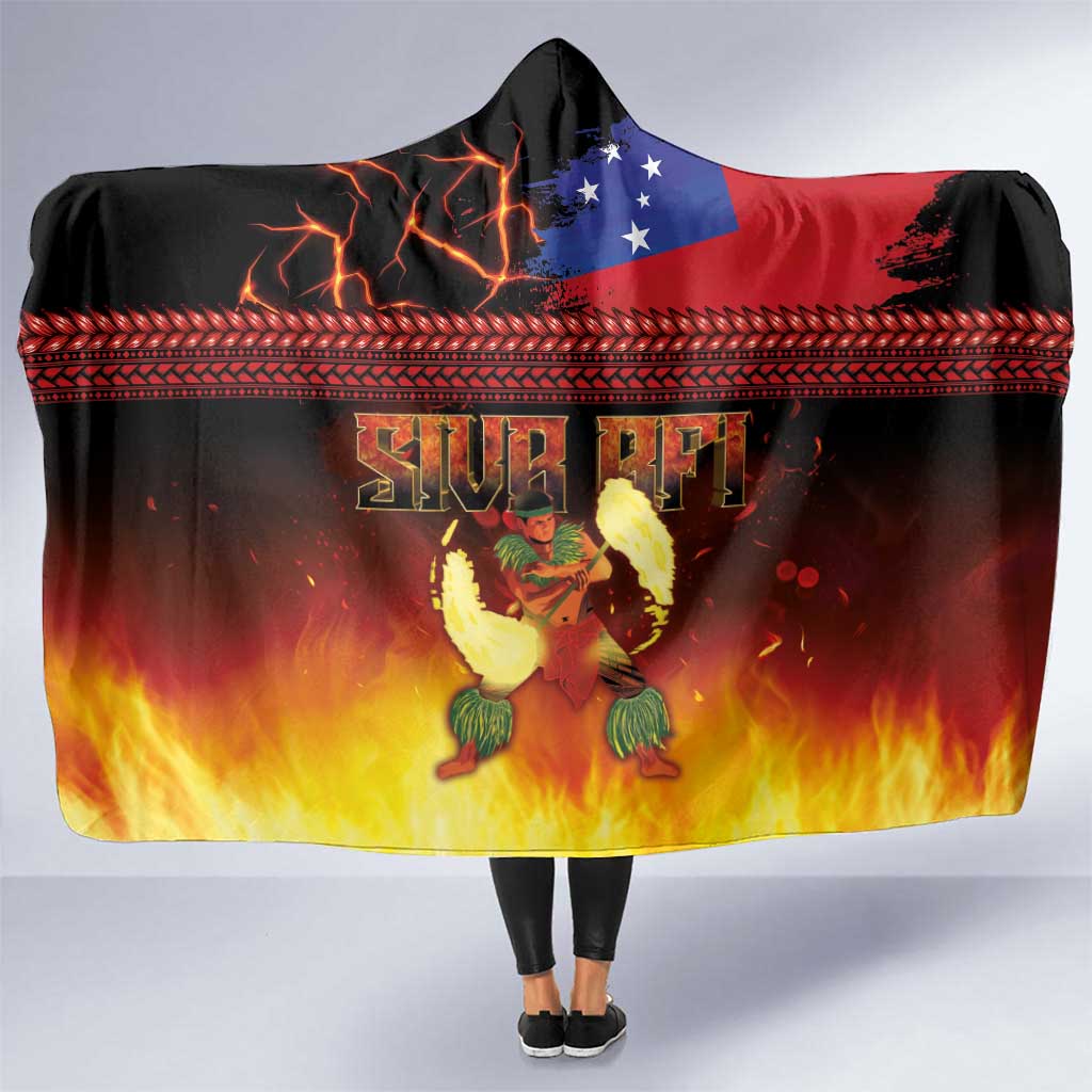 Samoan Siva Afi Hooded Blanket Tribal Performers of Samoan Fire Knife Dancing LT03 One Size Black - Polynesian Pride