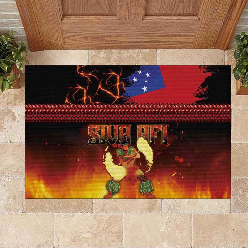Samoan Siva Afi Rubber Doormat Tribal Performers of Samoan Fire Knife Dancing LT03 Black - Polynesian Pride