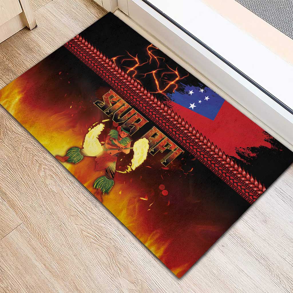 Samoan Siva Afi Rubber Doormat Tribal Performers of Samoan Fire Knife Dancing LT03 - Polynesian Pride